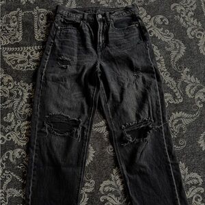 American Eagle Outfitters Black Strigid Super High rise Baggy Straight
